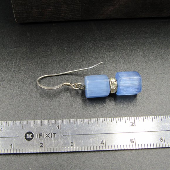 Sterling Silver Weird Blue Material Earrings - Picture 4 of 5